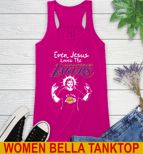 Los Angeles Lakers NBA Basketball Even Jesus Loves The Lakers Shirt Racerback Tank - Image 7