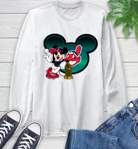 MLB Cleveland Indians The Commissioner's Trophy Mickey Mouse Disney Long Sleeve T-Shirt