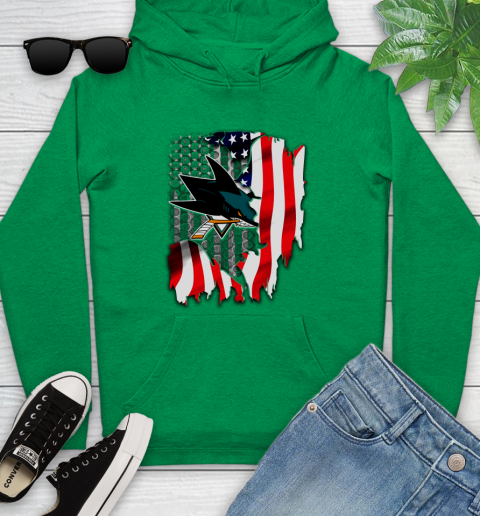 San Jose Sharks NHL Hockey American Flag Youth Hoodie 9