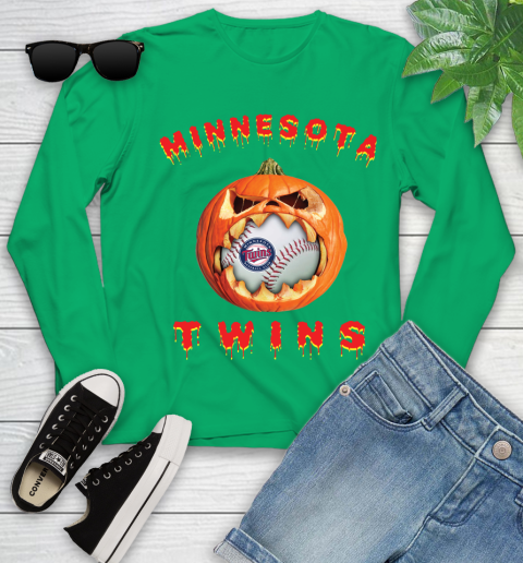 MLB Minnesota Twins Halloween Pumpkin Baseball Sports Youth Long Sleeve 6