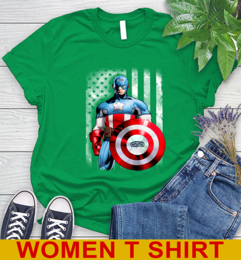 San Antonio Spurs NBA Basketball Captain America Marvel Avengers American Flag Shirt Women's T-Shirt 7