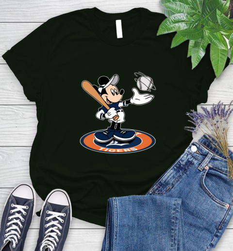 MLB Baseball Detroit Tigers Cheerful Mickey Disney Shirt Women's T-Shirt 6