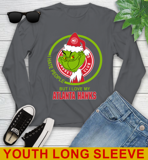 Atlanta Hawks NBA Christmas Grinch I Hate People But I Love My Favorite Basketball Team Youth Long Sleeve 9