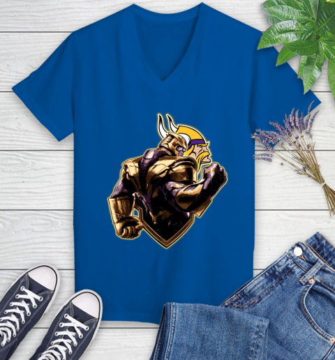 NFL Thanos Avengers Endgame Football Sports Minnesota Vikings Women's V-Neck T-Shirt 10