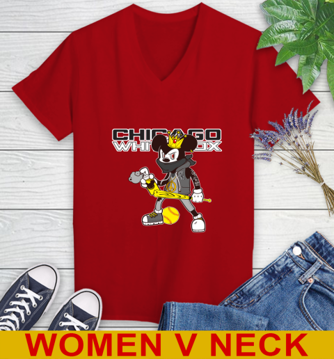 Chicago White Sox MLB Baseball Mickey Peace Sign Sports Women's V-Neck T-Shirt 12