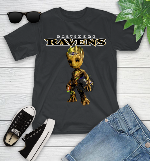 Baltimore Ravens NFL Football Groot Marvel Guardians Of The Galaxy Youth T-Shirt 2