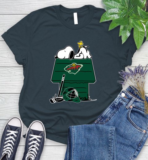 Minnesota Wild NHL Hockey Snoopy Woodstock The Peanuts Movie Women's T-Shirt 8