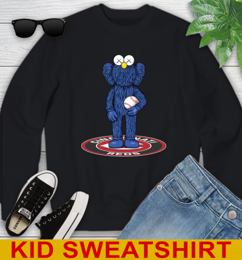 MLB Baseball Cincinnati Reds Kaws Bff Blue Figure Shirt Youth Sweatshirt - Image 3