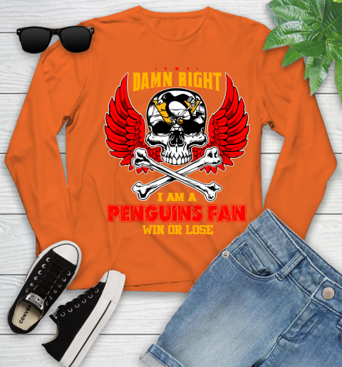NHL Damn Right I Am A Pittsburgh Penguins Win Or Lose Skull Hockey Sports Youth Long Sleeve 3