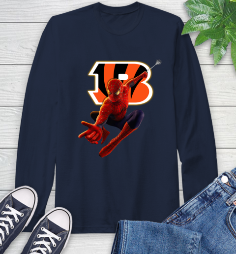 NFL Spider Man Avengers Endgame Football Cincinnati Bengals Long Sleeve T-Shirt 4