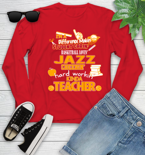 Utah Jazz NBA I'm A Difference Making Student Caring Basketball Loving Kinda Teacher Youth Long Sleeve 11