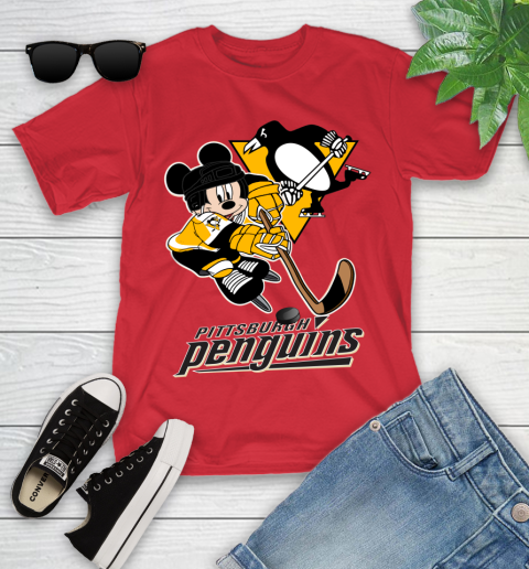 NHL Pittsburgh Penguins Mickey Mouse Disney Hockey T Shirt Youth T-Shirt 22