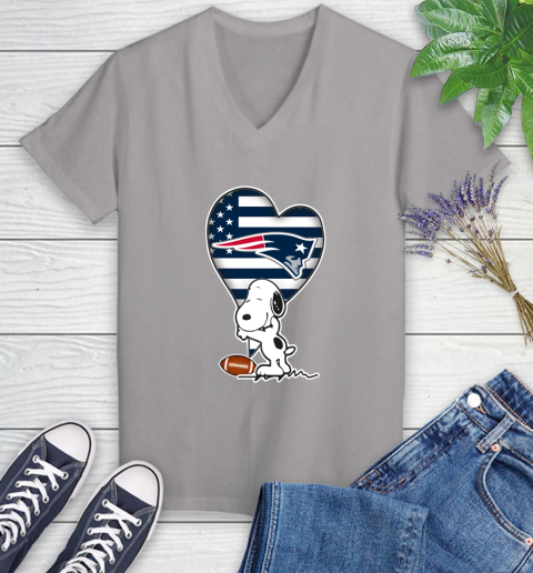 New England Patriots NFL Football The Peanuts Movie Adorable Snoopy Women's V-Neck T-Shirt 4