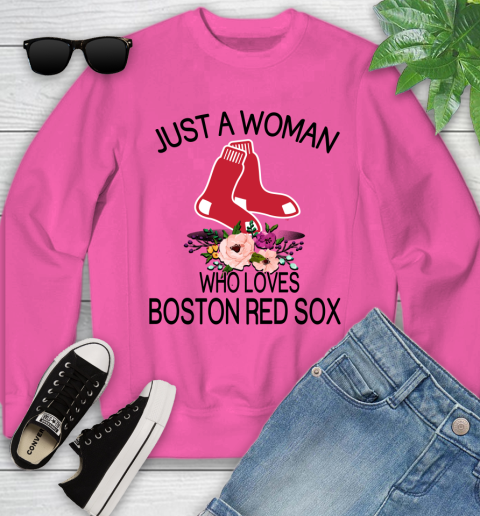MLB Just A Woman Who Loves Boston Red Sox Baseball Sports Youth Sweatshirt 3