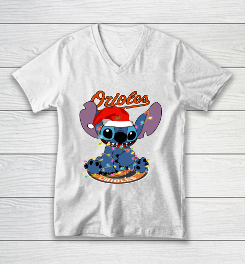 Baltimore Orioles MLB noel stitch Baseball Christmas V-Neck T-Shirt