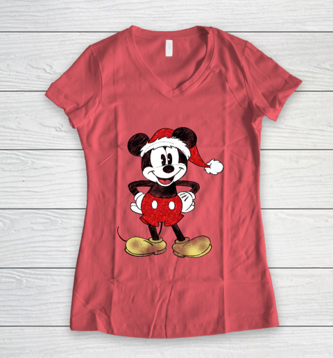Disney Christmas Mickey Mouse Women s V Neck T Shirt Tee For Sports