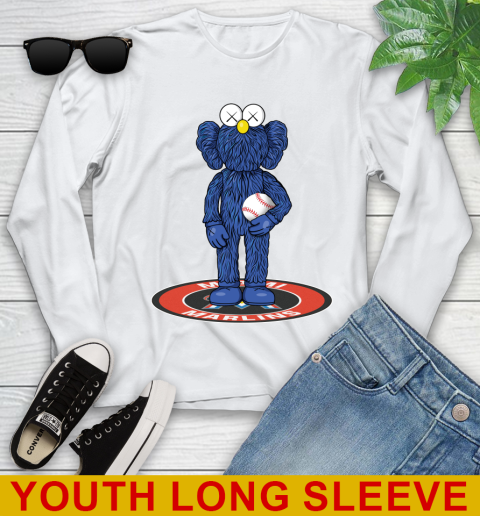 MLB Baseball Miami Marlins Kaws Bff Blue Figure Shirt Youth Long Sleeve