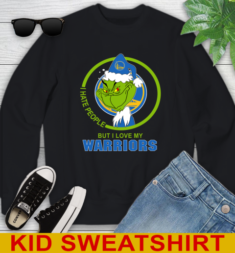 Golden State Warriors NBA Christmas Grinch I Hate People But I Love My Favorite Basketball Team Youth Sweatshirt 2