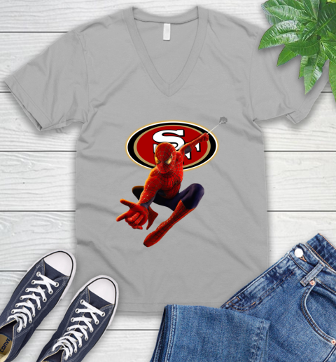 NFL Spider Man Avengers Endgame Football San Francisco 49ers V-Neck T-Shirt 4