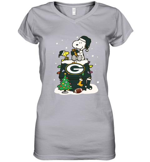 A Happy Christmas With Green Bay Packers Snoopy Women's V-Neck T-Shirt