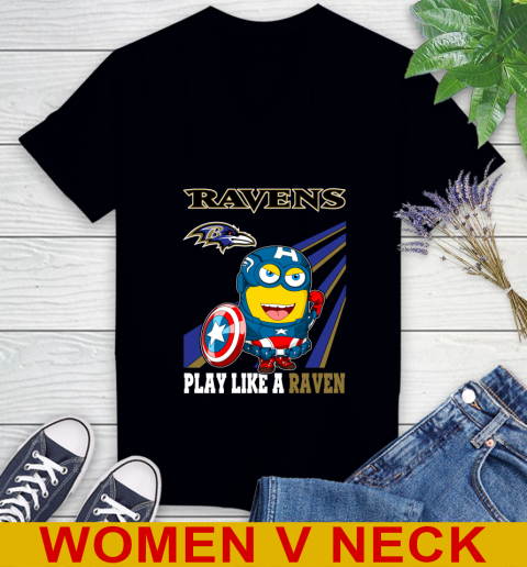 NFL Football Baltimore Ravens Captain America Marvel Avengers Minion Shirt Women's V-Neck T-Shirt