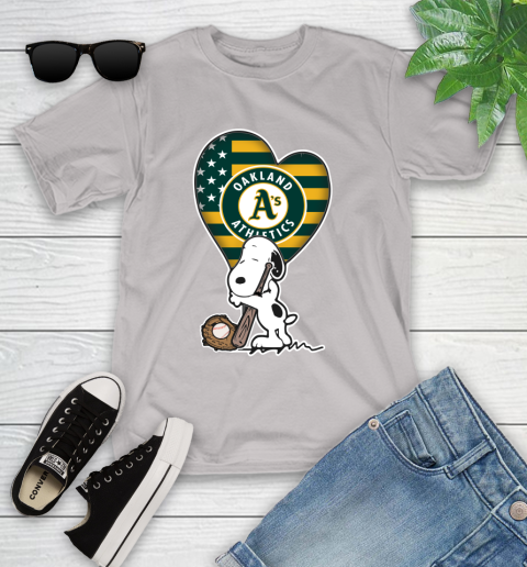 Oakland Athletics MLB Baseball The Peanuts Movie Adorable Snoopy Youth T-Shirt 12