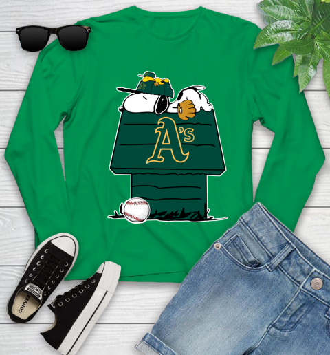 MLB Oakland Athletics Snoopy Woodstock The Peanuts Movie Baseball T Shirt Youth Long Sleeve 6