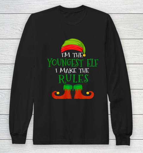 Youngest Elf Family Matching Funny Christmas Pajama Party Long Sleeve T-Shirt