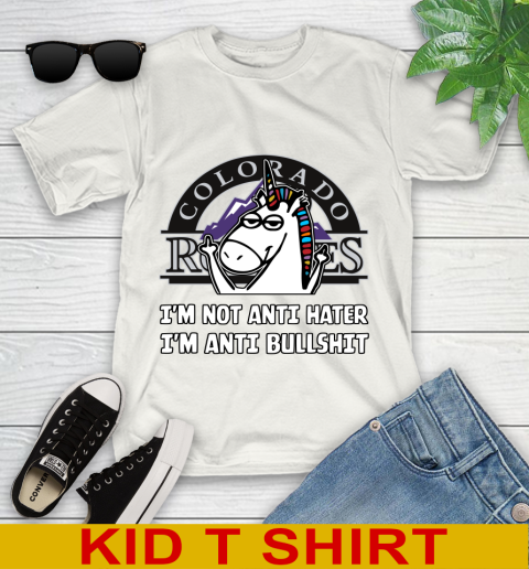Colorado Rockies MLB Baseball Unicorn I'm Not Anti Hater I'm Anti Bullshit Youth T-Shirt