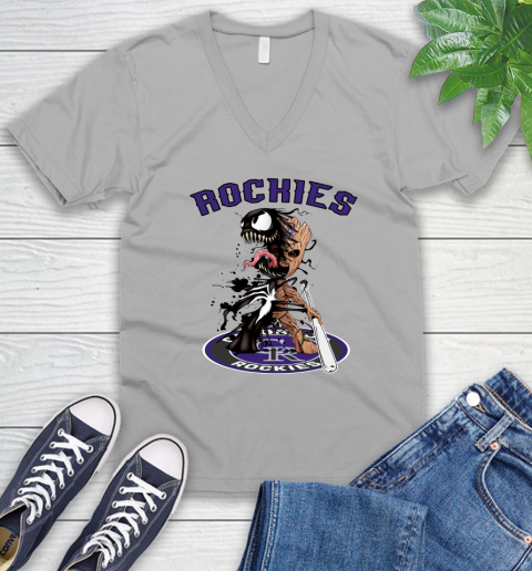 MLB Colorado Rockies Baseball Venom Groot Guardians Of The Galaxy V-Neck T-Shirt 4