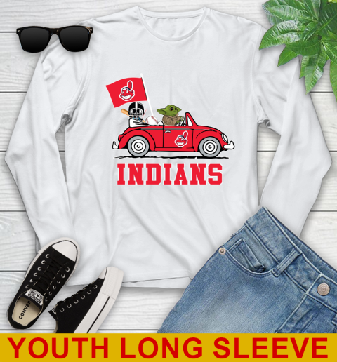 MLB Baseball Cleveland Indians Darth Vader Baby Yoda Driving Star Wars Shirt Youth Long Sleeve