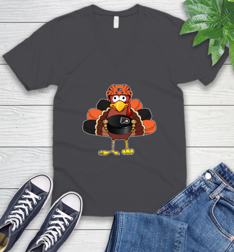 Philadelphia Flyers Turkey Thanksgiving Day V-Neck T-Shirt 5