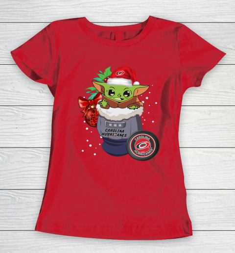Carolina Hurricanes Christmas Baby Yoda Star Wars Funny Happy NHL Women's T-Shirt 10