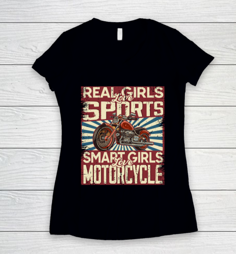 Real girls love sports smart girls love motorcycle Women's V-Neck T-Shirt
