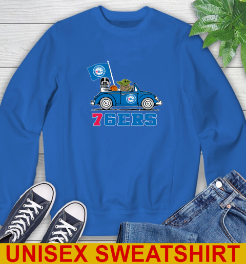 NBA Basketball Philadelphia 76ers Darth Vader Baby Yoda Driving Star Wars Shirt Sweatshirt 9