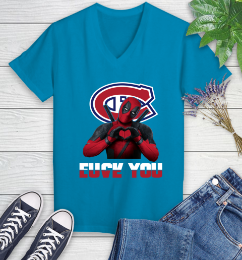 NHL Montreal Canadiens Deadpool Love You Fuck You Hockey Sports Women's V-Neck T-Shirt 7