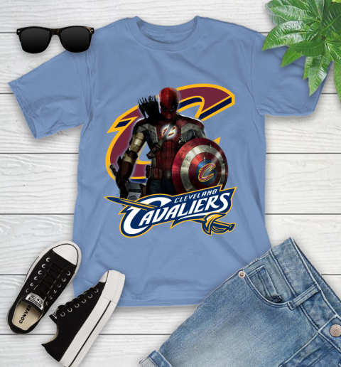 Cleveland Cavaliers NBA Basketball Captain America Thor Spider Man Hawkeye Avengers Youth T-Shirt 11