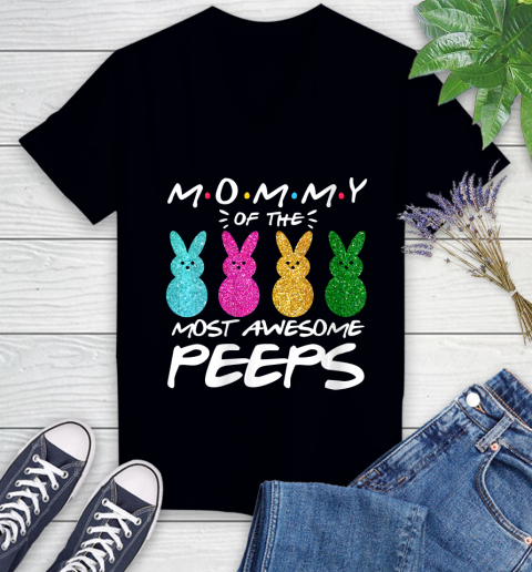 Nurse Shirt Womens Colorful Bunny Easter day Mommy of the most awesome peeps T Shirt Women's V-Neck T-Shirt