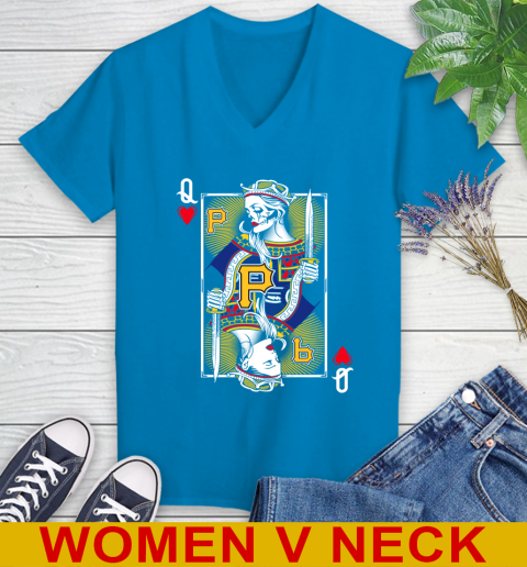 MLB Baseball Pittsburgh Pirates The Queen Of Hearts Card Shirt Women's V-Neck T-Shirt 7