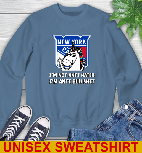 New York Rangers NHL Hockey Unicorn I'm Not Anti Hater I'm Anti Bullshit Sweatshirt 8