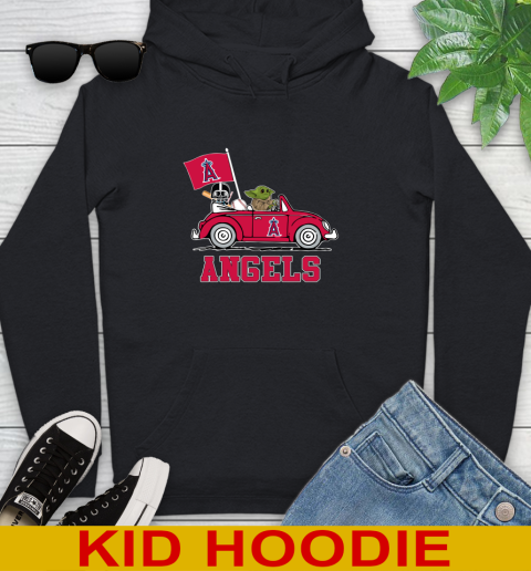 MLB Baseball Los Angeles Angels Darth Vader Baby Yoda Driving Star Wars Shirt Youth Hoodie 2