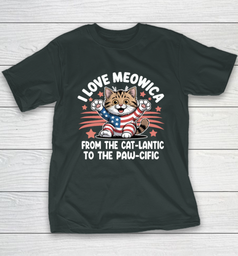 Patriotic Cat I Love Meowica USA Flag 4th of July Funny Cat Lover Youth T-Shirt 3
