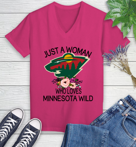 NHL Just A Woman Who Loves Minnesota Wild Hockey Sports Women's V-Neck T-Shirt 5