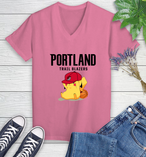 NBA Pikachu Basketball Sports Portland Trail Blazers Women's V-Neck T-Shirt 13