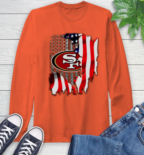 San Francisco 49ers NFL Football American Flag Long Sleeve T-Shirt 4