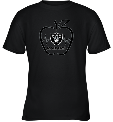 Apple Heartbeat Teacher Symbol Oakland Raiders Youth T-Shirt