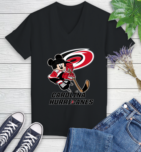NHL Carolina Hurricanes Mickey Mouse Disney Hockey T Shirt Women's V-Neck T-Shirt 2