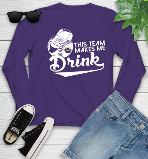 New York Mets MLB Baseball This Team Makes Me Drink Adoring Fan Youth Long Sleeve 4