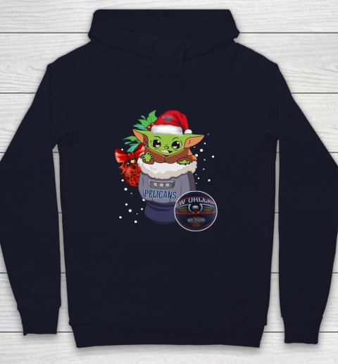 New Orleans Pelicans Christmas Baby Yoda Star Wars Funny Happy NBA Youth Hoodie 3