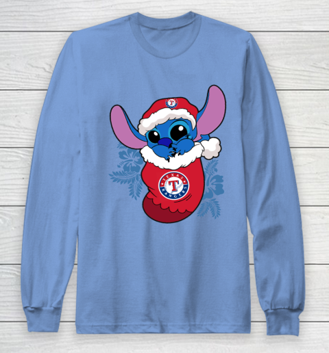 Texas Rangers Christmas Stitch In The Sock Funny Disney MLB Long Sleeve T-Shirt 11